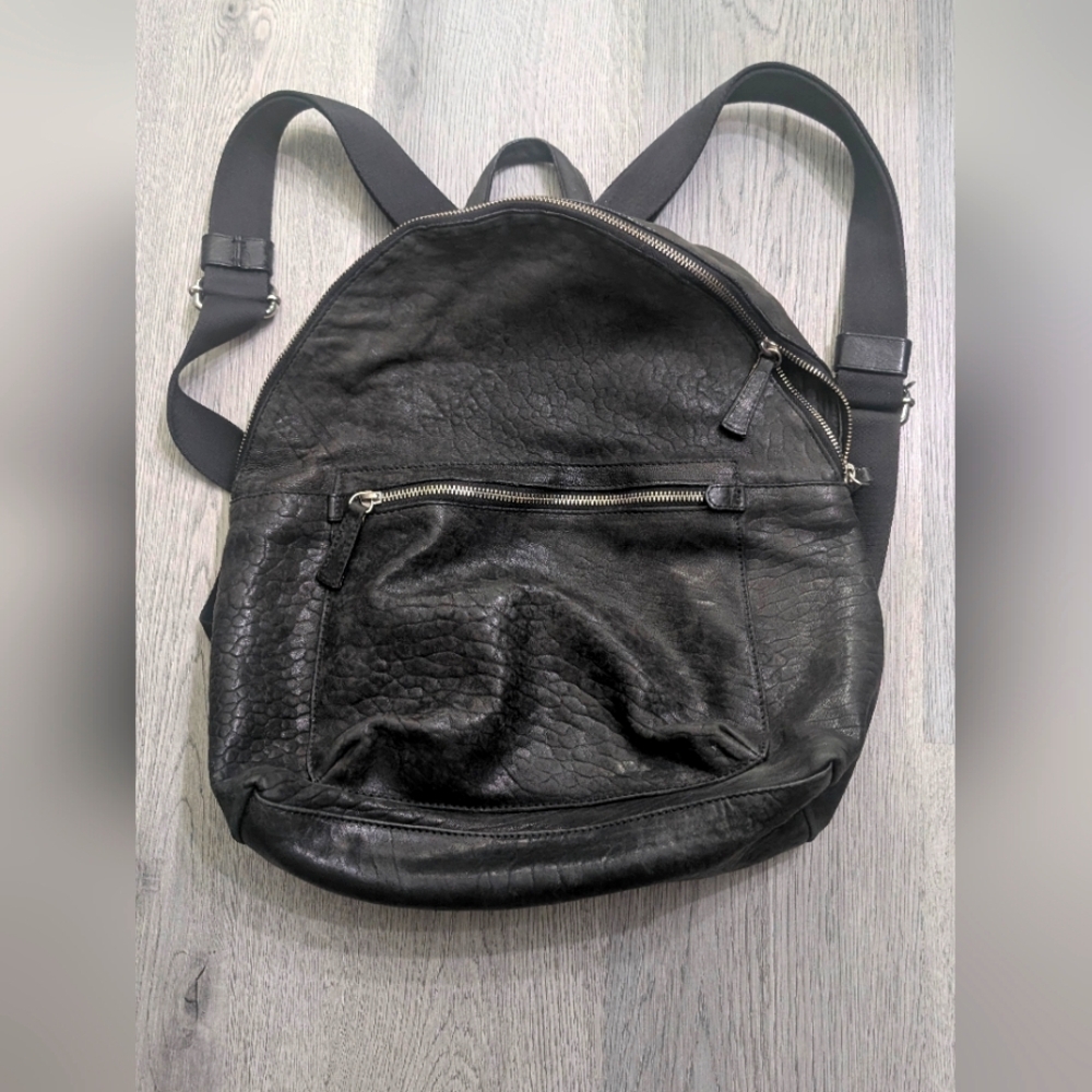 Maxon Collection Saini Italian Pebbled Leather Laptop Backpack Black Goth